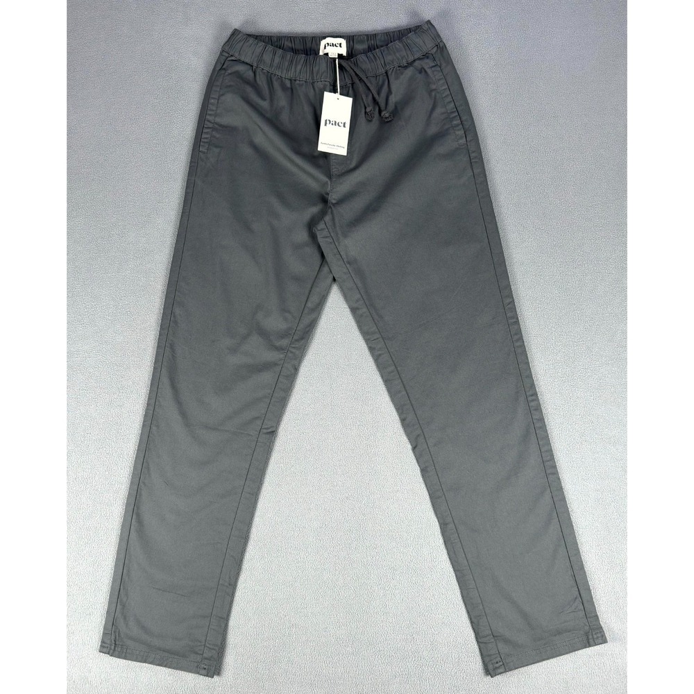 PACT Pants Mens Large Grey Daily Twill Elastic Waist‎ Organic Minimalist New